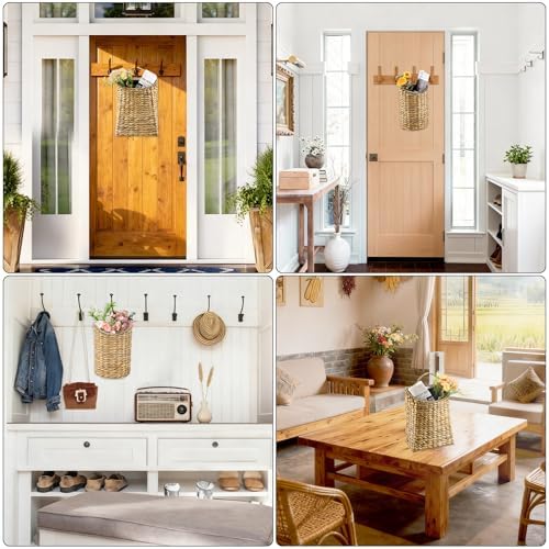 2 Pack Woven Hanging Basket Set, Wicker Wall Baskets Handmade Seagrass Planters for Front Door, Garden, Farmhouse Home Decor - Image 6