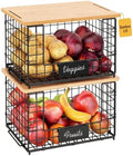 2 Pack Stackable Wire Baskets with Bamboo Top,Pantry Organizers Counter by keomaisyto