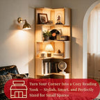 5-Tier Corner Bookshelf with Storage, Solid Wood L-Shaped Corner Shelf - Image 6