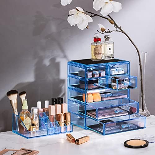 Sorbus Makeup Organizer, 7-Drawer Acrylic 2-Piece Set (Blue Brilliance) - Image 2
