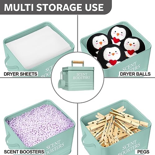 Calindiana Modern Farmhouse Metal Laundry Scent Booster Beads Dispenser Container with Scoop for Laundry Room Decor and Accessories and Space Saving Laundry Room Organization and Storage, Mint - Image 5