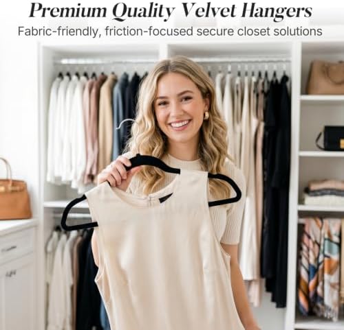HOUSE DAY Black Velvet Hangers 50 Pack, Non Slip Clothes Hangers 17.25 inch - Image 2