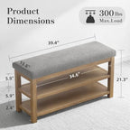 Zihanhome 2 Tier Shoe Rack Bench with Cushion, Solid Wood Shoe Benches, Mid-Century Modern Shoe Storage Bench for Entryway, Hallway, Living Room, Closet, Front Door Entrance, (Grey, 39.4") - Image 2