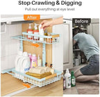 PXRACK Under Sink Organizer, Adjustable Height, 2 Tier Pull Out Under Cabinet Organizer, Slide Out Thickened Metal Under Sink Storage for Kitchen Bathroom Laundry Pantry Cabinet, Blue, Large-2-Pack - Image 3