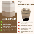 Laundry Hamper, 85L Tall Laundry Basket with Leather Handles, Rectangle Large Clothes Hamper for Organizing, Cotton Woven Laundry Baskets Storage Hampers for Bedroom, Nursery, Living Room - Image 5