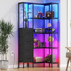 AFLUI 5-Tier Corner Bookshelf with LED Light Strips, 4 Fabric Drawers by Unknown