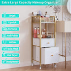 HapiRm Rolling Makeup Cart Organizer - Floor Skincare Make Up Storage with 2 Non-woven Fabric Drawers, Vanity Organizer Cosmetic Display Cases Holder for Skin Care Perfume Nail Polish Brush Hair Tool - Image 4