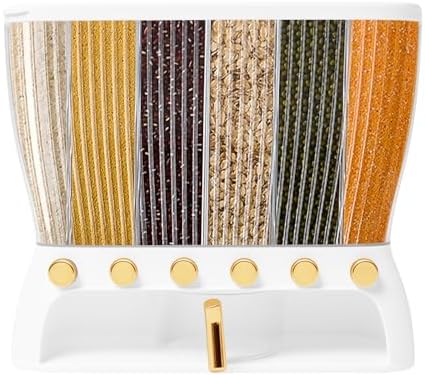 Dry Food Dispenser, Wall mounted 6 Grid Beans Dispenser, 25 pounds(10Kg) Rice dispenser Kitchen Storage with Measuring Cup, Press-Type Funnel, Transparent Design for Grains/Cereals by LARIDEN