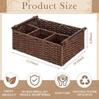 Remerry Brown Bathroom Countertop Organizer Caddy, Wicker-like Divided Basket with Handle and Metal Frame, 4 Compartment, Paper Rope Storage Organizer for Vanity Kitchen (15.35 x 10.24 x 6.3 in) - Image 2