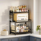 23.6"W Large Kitchen Countertop Organizer, 3 Tier Spice Rack Organizer with Adjustable Shelf and 10 Hooks, Wooden Counter Organizer, Countertop Shelf Microwave Stand for Kitchen, Coffee Bar, Black - Image 3