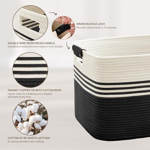 45L Small Woven Laundry Basket Hamper with Leather Handles,Black - Image 5