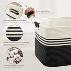 100L Large Woven Laundry Basket Hamper with Leather Handles,Black - Image 4
