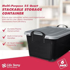 Life Story 6 Pack Stackable Storage Bin, 55 Qt Home Organizers, Black/Gray - Image 2