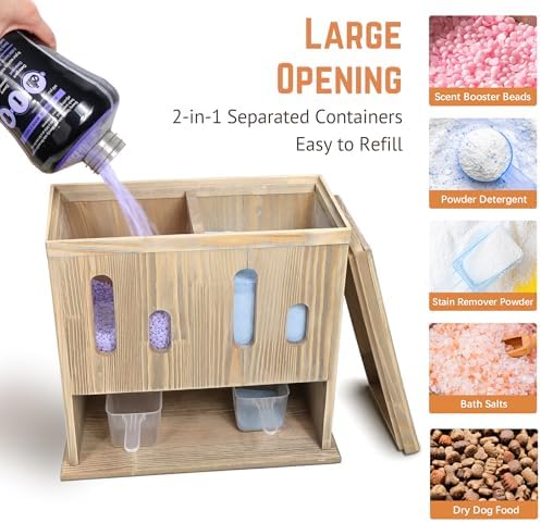 Wood Scent Bead Dispenser, Besuerte 2-in-1 Wall-Mounted Laundry Beads Dispenser & Powder Laundry Detergent Dispenser, Powder Detergent Dispenser For Laundry Room Organization And Storage, Rustic Brown - Image 6