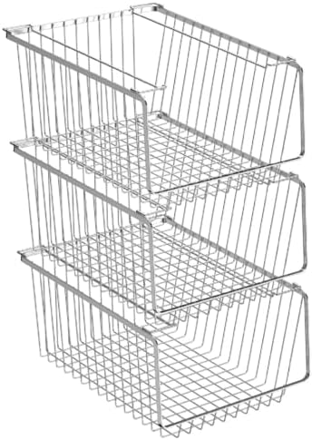 Wire Storage Baskets Stackable Refrigerator Organizer Bins Sturdy Metal Wire Bin Baskets Organization Baskets for Storage with Handles for Kitchen, Closets, Bathroom, Cabinets -Set of 3 by blitzlabs