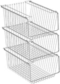 Wire Storage Baskets Stackable Refrigerator Organizer Bins Sturdy Metal Wire Bin Baskets Organization Baskets for Storage with Handles for Kitchen, Closets, Bathroom, Cabinets -Set of 3 by blitzlabs