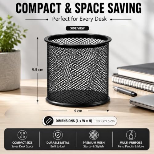 Idika Metal Mesh Pencil Holder Round Pen Cups for Desk Organizer, Classroom & Office Supplies, Makeup Brush Holder (2) - Image 2