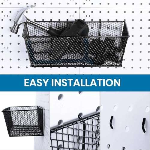 Sieral 4 Pcs Metal Pegboard Baskets Wire Organizer, Small, Medium, Black - Image 3