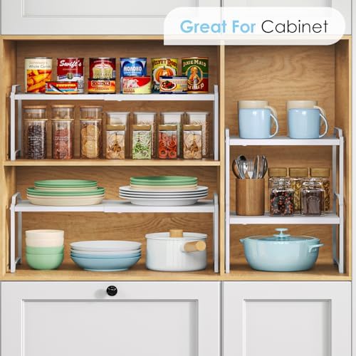 2 Pack 11” Depth Expandable Kitchen Cabinet Organizer Shelves, Heavy Duty Kitchen Countertop Organizers and Storage Rack, Stackable Metal Small Storage Shelf For Pantry Counter Cupboard Organization - Image 6