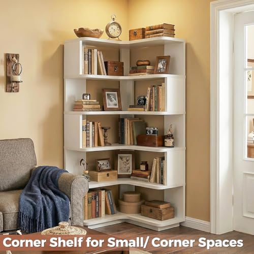 Besiost Corner Book Shelf, 6-Shelf Corner Bookshelf for Small Corner Spaces - Image 6
