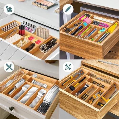 Sben Bamboo Cutlery Drawer Organizer, Bamboo, Large - Image 6