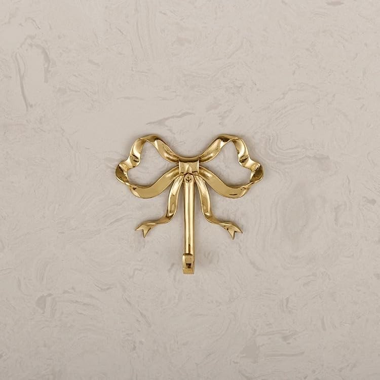 Bow Wall Hooks Brass (2 Pcs) Christmas Wall Decor Gold Hooks Door Hanger Towel Multi-Purpose Hooks for Hanging for Bathroom Living Room Kitchen Decor Christmas Birthday Gift (L) - Image 3