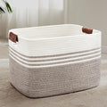 86L Woven Laundry Basket Hamper with Leather Handles,Dark Brown by SunNewt