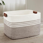 86L Woven Laundry Basket Hamper with Leather Handles,Dark Brown by SunNewt