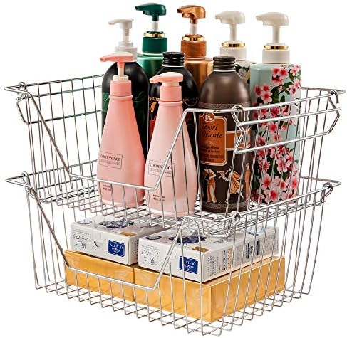 Stackable Wire Metal Baskets Fruit Vegetable Organization Pantry Cabinet Metal Bin Large Basket Shelves Storage for Kitchen Freezer, Set of 2 - Image 5