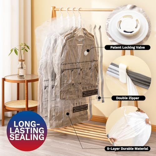Hanging Vacuum Storage Bags, Space Saver for Clothing, 4 Combo with Pump - Image 4