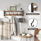 Optish Coat Rack Wall Mount with Shelf, 24 Inch Coat Hanger Walls Mounted, Hat Rack for Walls, Shelf with 5 Coat Hooks, Wall Hanger for Entryway (Brown) - Image 3