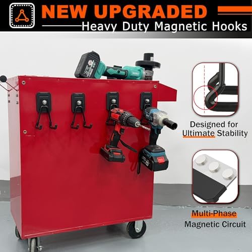ULIBERMAGNET Heavy Duty Magnetic Hooks,4 Pack Strong Extra Large Magnet Hook for Power Drill,Garden Tools,Hose,Pegboard,Garage,Workshop,Magnetic Storage Utility Hooks for Indoor Outdoor Hanging - Image 3