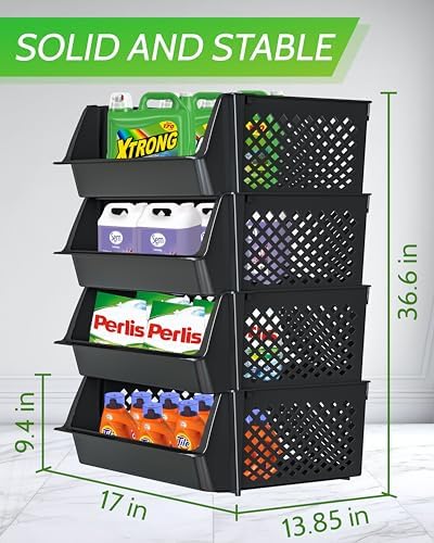 Large Stackable Storage Bins Open Front for Pantry Storage, 4 Pack - Black - Image 3