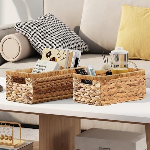 Vagusicc Wicker Storage Basket, Set of 2 Hand-Woven Water Hyacinth Wicker Baskets for Organizing Decor Storage Bins for Counter Shelves Pantry Basket Small Toilet Paper Basket for Toilet Tank Top - Image 2