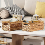 Vagusicc Wicker Storage Basket, Set of 2 Hand-Woven Water Hyacinth Wicker Baskets for Organizing Decor Storage Bins for Counter Shelves Pantry Basket Small Toilet Paper Basket for Toilet Tank Top - Image 2