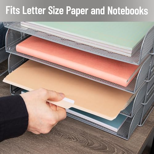 Mind Reader Stackable Paper Tray, Desktop Organizer, File Storage, Office, Metal Mesh, 4 Pcs., Silver - Image 6