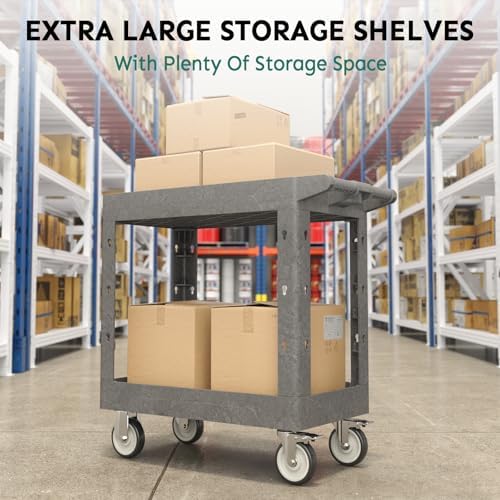 Plastic Utility Cart on Wheels, 34 x 17 Inch Rolling Service Cart-Gray - Image 6