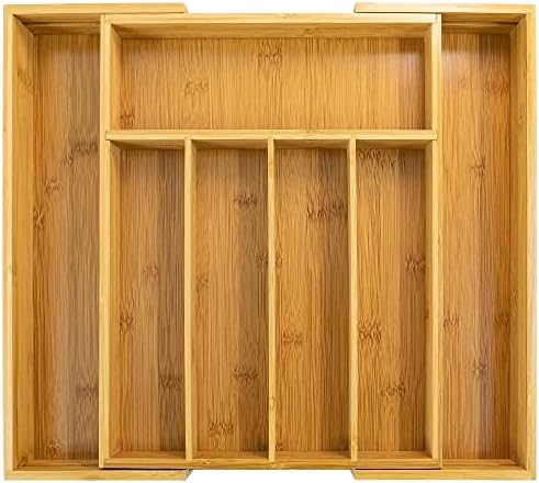 EcoFives Bamboo Silverware Organizer, Expandable Kitchen Drawer Organizer for Cutlery, Wooden Utensil Holder, Multi-Function Drawer Storage, 5-7 Compartments by EcoFives