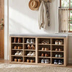 Shoe Rack Bench, Shoe Storage Bench with Cushion, Shoe Organizer 16 Cubbies for Entryway Hallway Bedroom Living Room, Holds Up to 400lbs - Image 4