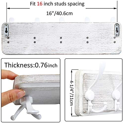 WEBI Coat Rack Wall Mount,5 Triple Hooks for Hanging Coats,16" Hole to Hole,Coat Hooks Wall Mounted,Coat Hanger Wall Hook Rack Rail for Clothes,Jacket,Farmhouse,White - Image 3