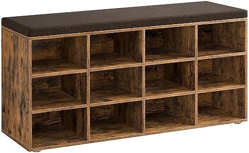 VASAGLE Shoe Bench with Cushion, 12 Compartments, 11.9 x 40.9 x 18.9 Inches by VASAGLEbySONGMICSHOME