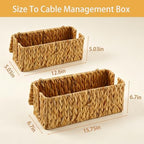 2 Pack Hand-Woven Cable Management Boxes, Natural Woven Cord Organizer with Lid, 2 Open Slots Cable Storage Basket to Hide Power Strip and Charger for Home Office and Dorm,Decorative Wicker Baskets - Image 2