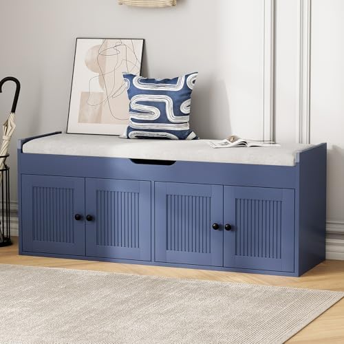 47.2" Storage Bench - Entryway Shoe Bench with 4 Doors and Top Storage Area, Multifunctional Entryway Bench with Lift Top Cushion, Shoe Storage Bench for Bedroom, Living Room, Navy Blue by AboutBrand
