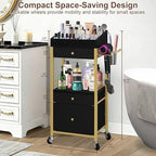 Makeup Organizer Cart, 3 Drawers, Vanity Organizer, Gold & Black - Image 6