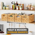 SpaceAid 4 Pack Wicker Basket, Storage Baskets for Organizing, Woven Rattan Basket with Handles for Shelves, Water Hyacinth Large Cube Organizer Storage Bin, 13x8.2x7 inch, Natural - Image 2