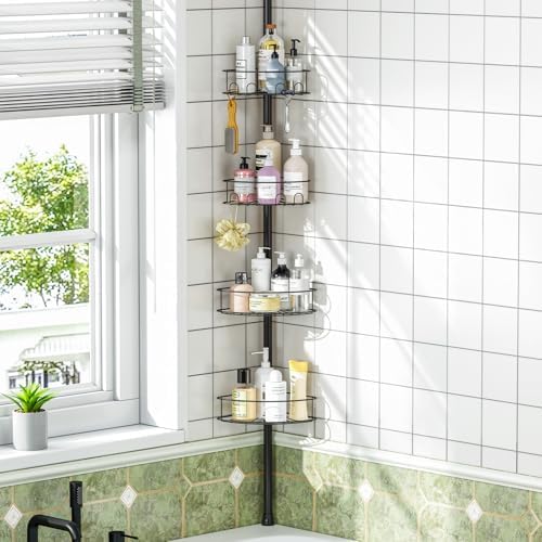 Urackify Corner Shower Caddy Tension Pole 4 Tier Shower Organizer, Black by Urackify