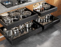 Seinloes 4 Pack Expandable Pull Out Cabinet Organizer 21"Deep With Raising Pad for Framed Cabinets,Upgrade 3 Slide Rails Slide Out Drawers,No Drill Roll Out Shelves,Adjustable Width 15.1"-26.3" Black by Seinloes
