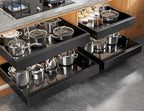 Seinloes 4 Pack Expandable Pull Out Cabinet Organizer 21"Deep With Raising Pad for Framed Cabinets,Upgrade 3 Slide Rails Slide Out Drawers,No Drill Roll Out Shelves,Adjustable Width 15.1"-26.3" Black by Seinloes