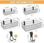 12 Pack Slatwall Organizer Kit with 4 PCs Slatwall Baskets (10.5 to 13.5 Inches) and 8 PCs Slat Wall Hooks Black Steel Slatwall Accessory for Garage, Retail Display and Home Storage (Black) - Image 2