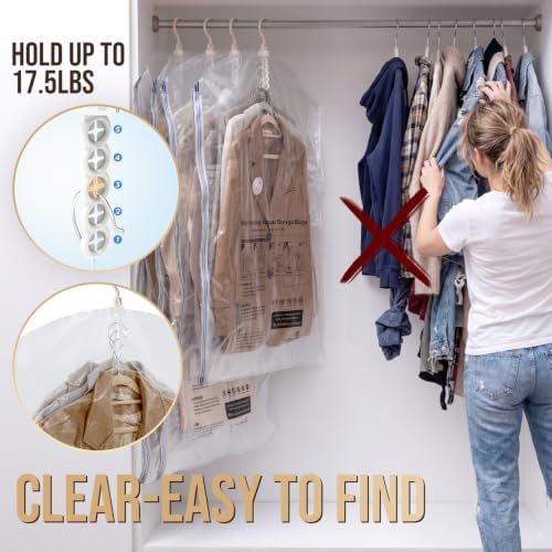 TAILI Hanging Vacuum Storage Bags Clothes, Coats, Jackets,6 Short with Pump - Image 2